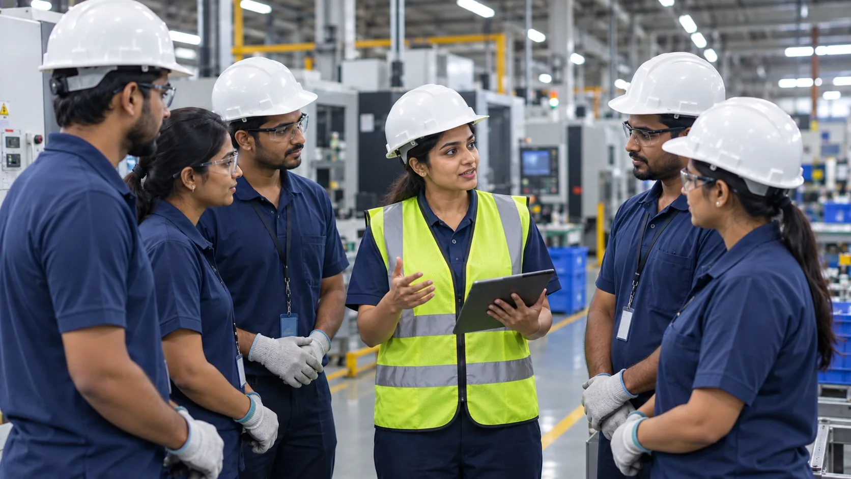 Indian industrial workforce with supervisor
