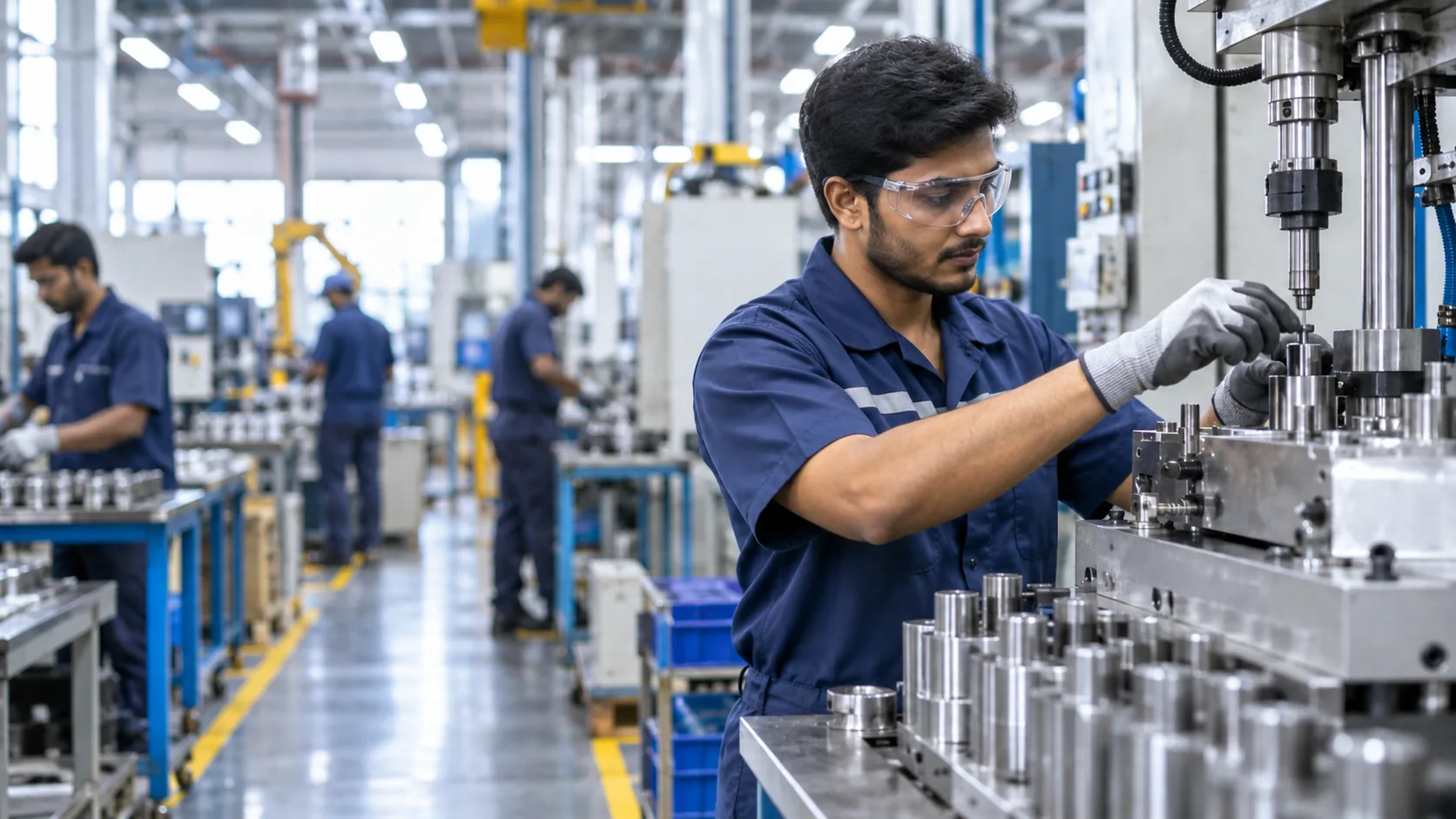 Indian manufacturing worker operating machinery
